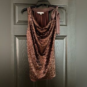 Jennifer Lopez Brown Sequin Cowl Neck top